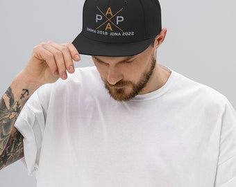 PAPA SNAPBACK Cap Cappy Mütze, personalisiert mit Kindernamen, zum Vatertag, bestickt, Geschenk für Väter, Geburtstag, Ostern, Geburt