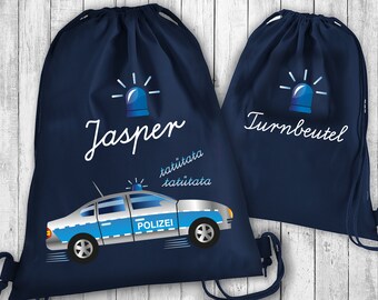 POLICE gym bag personalized | Cloth bag with name | Bag Backpack | happy birthday, Santa Claus | for kindergarten | Tatütata