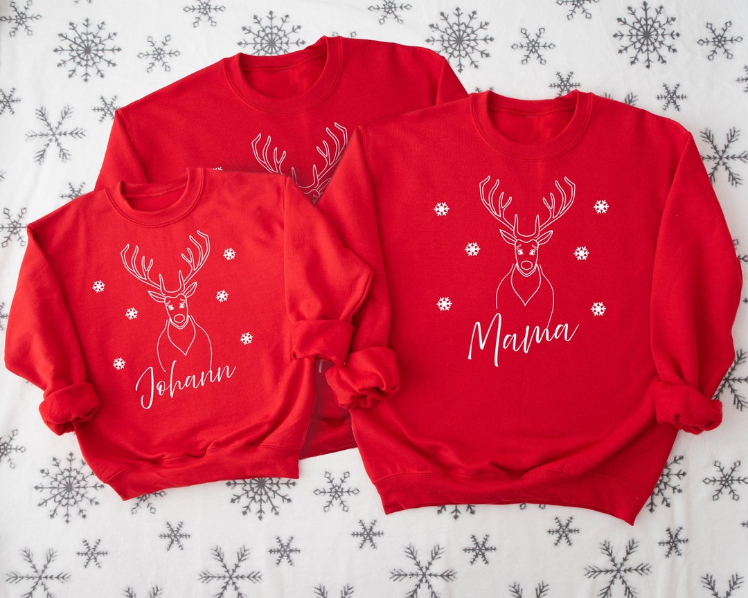 Weihnachtspullover Familie Set - Lustige Christmas Sweater Mit Rentier Motiven Für Paare & Familien