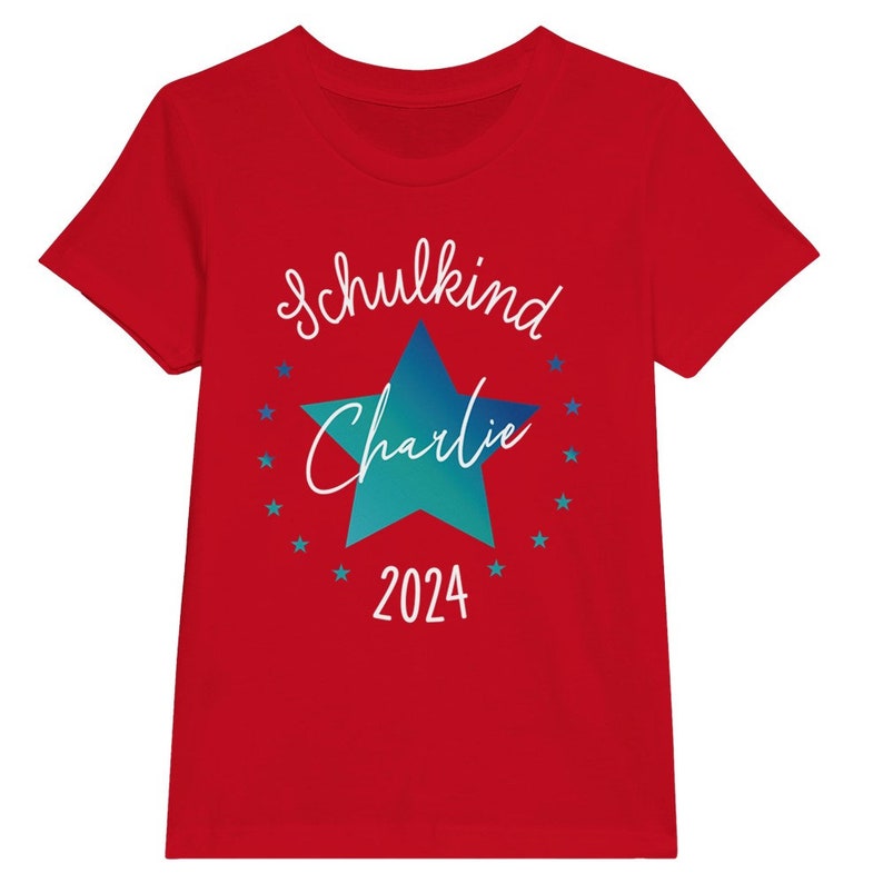 Schoolchild 2024, personalized T-shirt with name, star, for school enrollment 2024, gift for first graders, for the school cone, sugar cone Rot