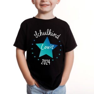 Schoolchild 2024, personalized T-shirt with name, star, for school enrollment 2024, gift for first graders, for the school cone, sugar cone Schwarz