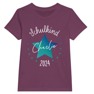 Schoolchild 2024, personalized T-shirt with name, star, for school enrollment 2024, gift for first graders, for the school cone, sugar cone Beere