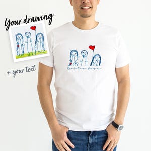 Kindertekening, gepersonaliseerd T-shirt, cadeau voor papa, opa, mama, oma, voor Vaderdag, Moederdag, verjaardag, kinderkunstcadeau