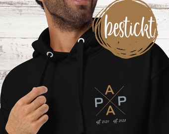 PAPA Hoodie DAD | BESTICKT | Personalisierter Sweater Premium Hoody | Geschenk Ostern Vatertag | Kindernamen | Geburtstag Geburt Babyparty