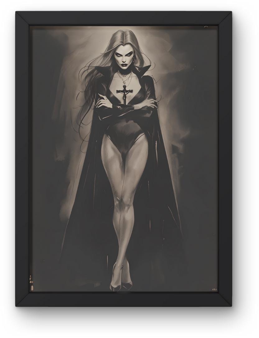 Sinister Chic – Gothic Vampire Fashion Art Print | Dark Aesthetic Wall Decor | Glam Goth Woman Illustration