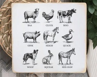 Cute black and white farm animal wall art  /  Handmade Wood Sign /  Modern  farmhouse antique style sign  / home gift / home decor