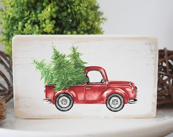 Vintage Christmas truck mini sign / mini wood sign, winter home decor