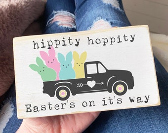Hippity hoppity Easter's on it's way wood sign / easter truck mini wood sign / modern farmhouse decor
