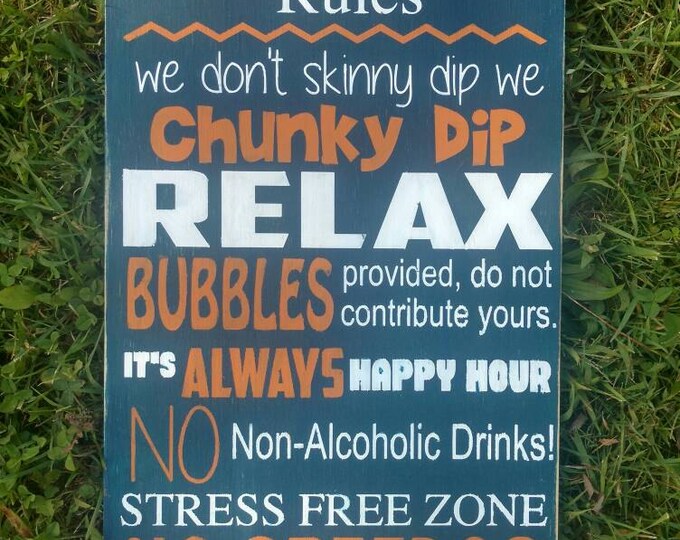 Outdoor Signs Mama Says Hot Tub Sign Rules Personalized Wood Chunky Dip Home Decor