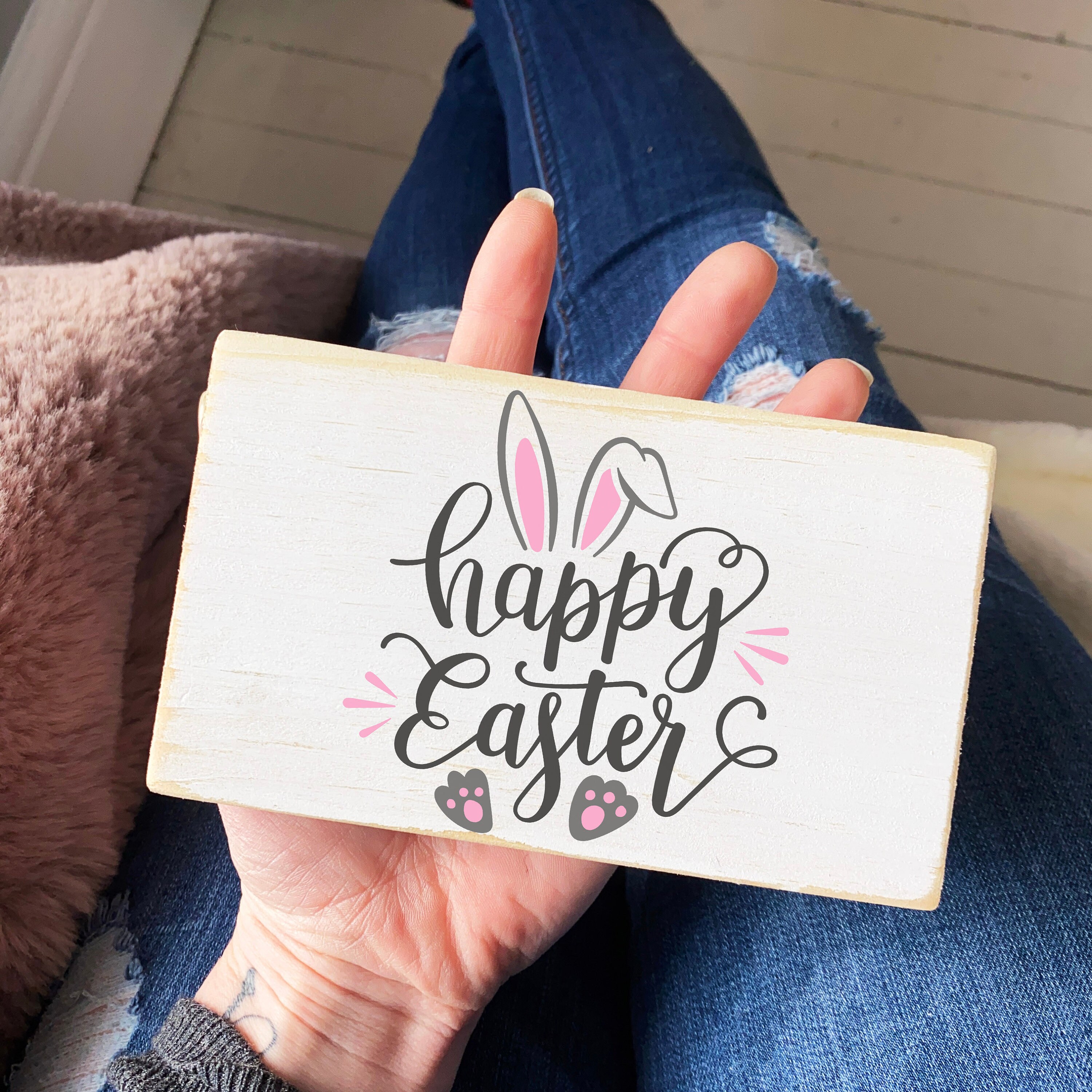 Happy Easter wood sign / bunny mini wood sign / modern farmhouse decor