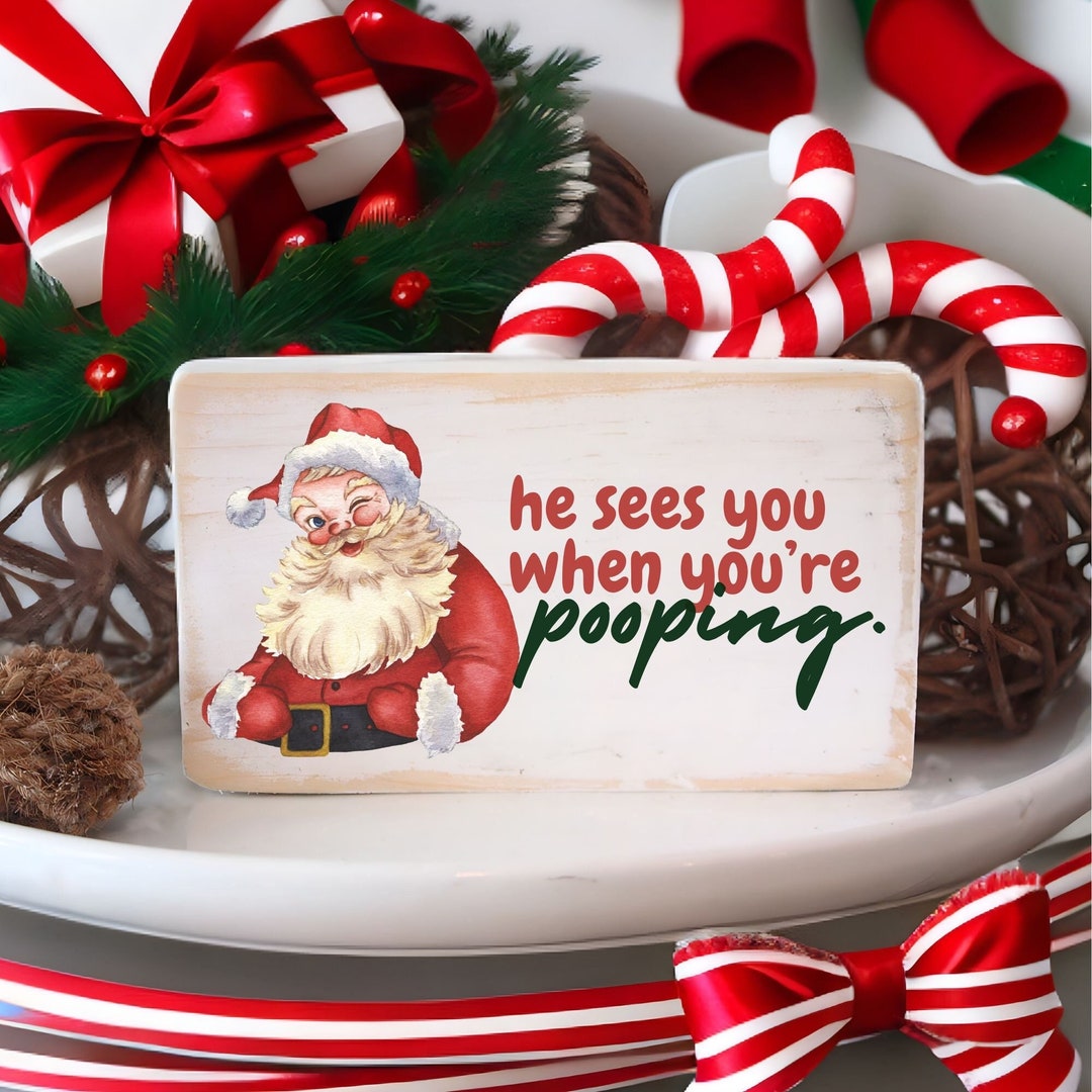 Funny Christmas Bathroom Decor, Christmas Decor for Bathroom, He Sees