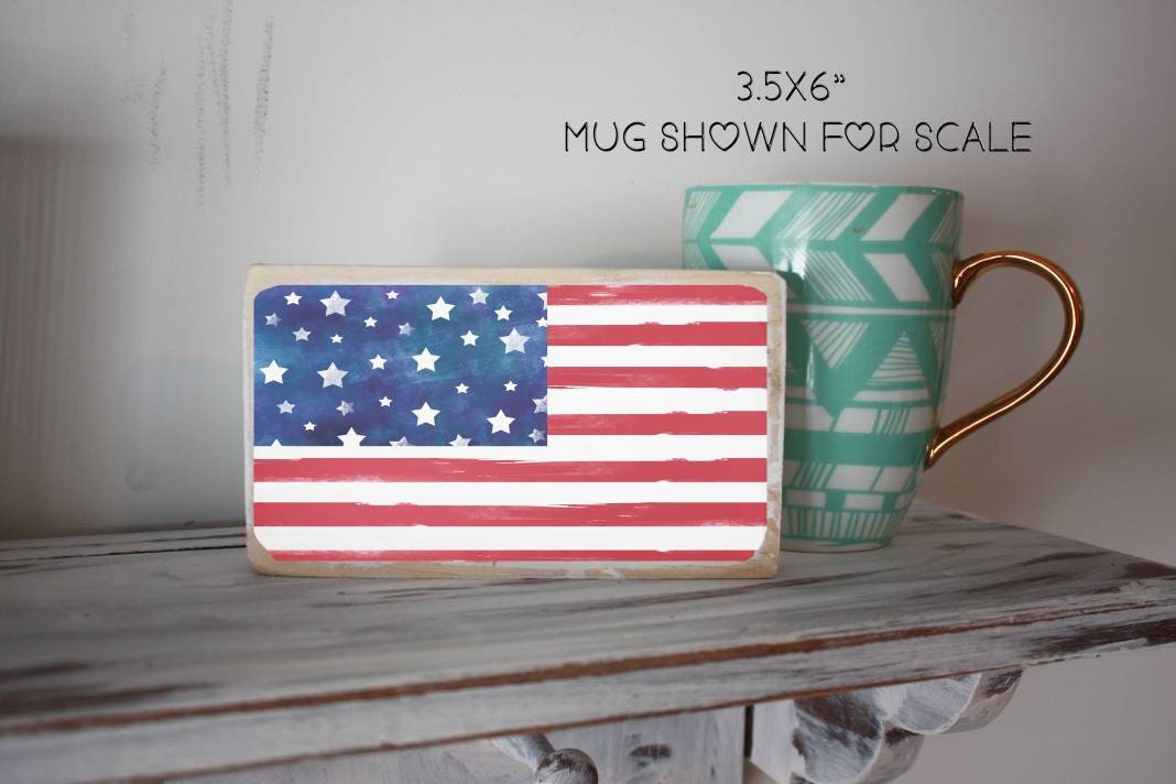 American flag wood block / USA wood sign / 3.5x6 Etsy