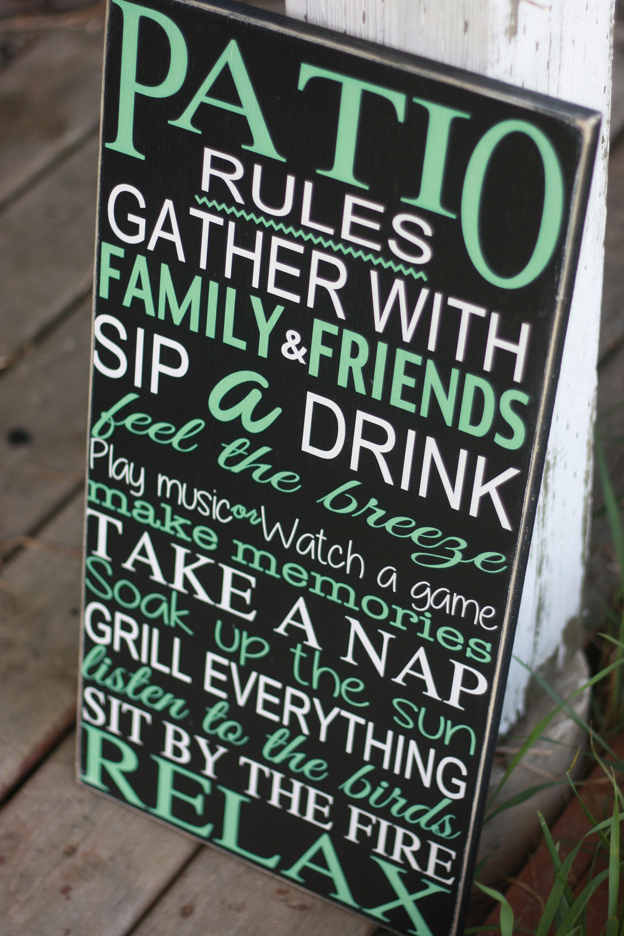 Patio Sign wood outdoor word art patio rules wall decor Etsy