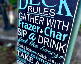 Personalized Deck rules sign / wood wall art / 12x24”