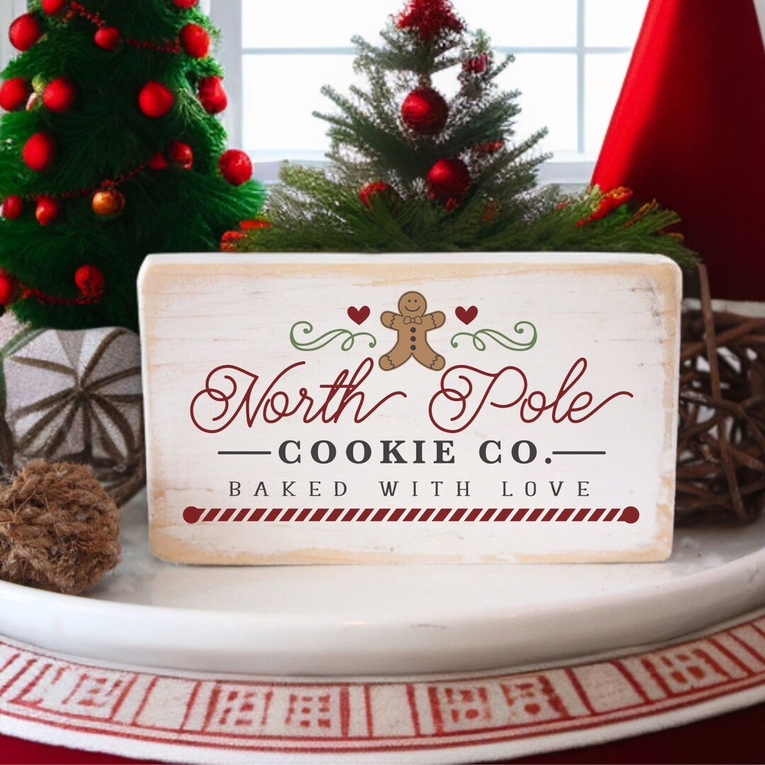 North Pole Cookie Co / Vintage Style Christmas Wood Sign / Small Wood ...