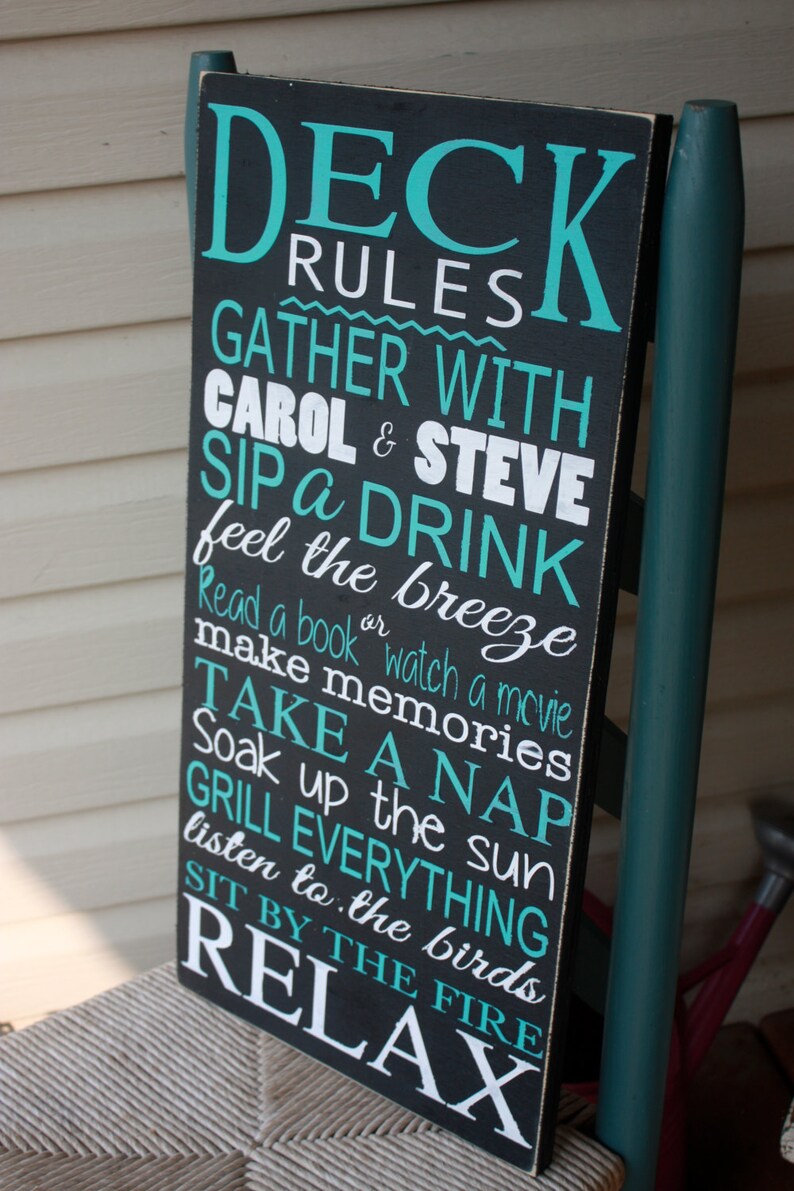 Outdoor Sign Deck Rules porch wood wall art patio rules Etsy