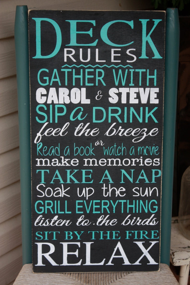 Outdoor Sign Deck Rules porch wood wall art patio rules Etsy