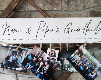 Personalized grandparents gift / photo display board / grandparents brag board / clip sign holder / wooden sign / 5.5x24"