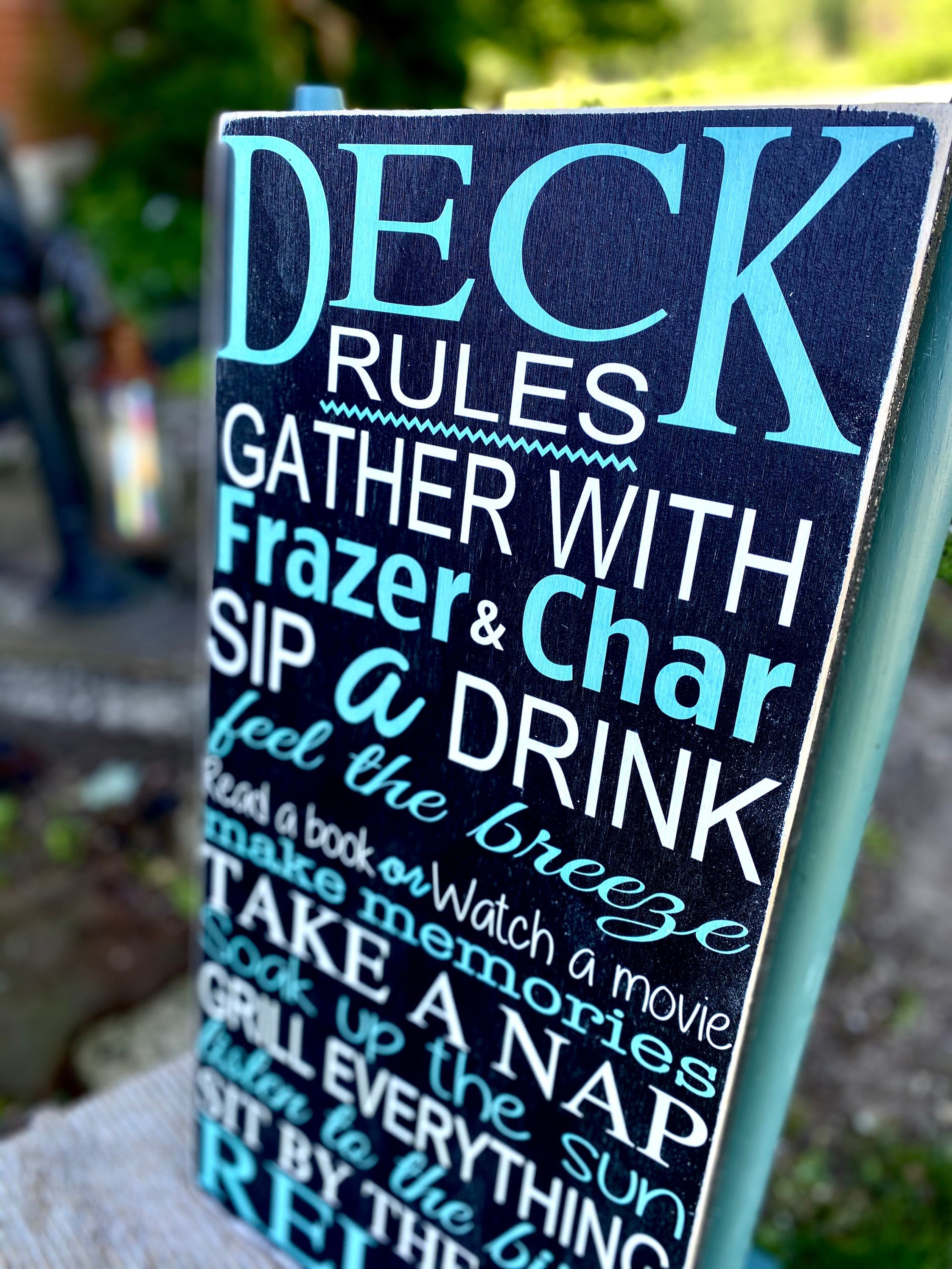 Deck signs / personalized deck rules / decl wood wall art / family deck