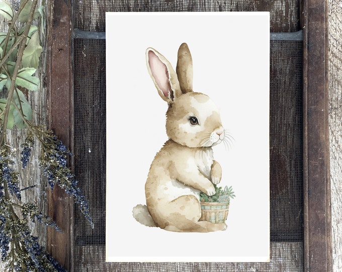 bunny rabbit plaque / easter wall decor / watercolor bunny art