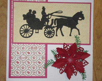 Handmade carriage and poinsettia card