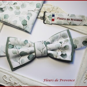 Bow tie / Pocket square / cufflinks Green Eucalyptus Leaves Fabric Men / child / Baby image 7