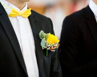 Bow tie / suit pocket / elegant yellow cufflinks - Man / child / baby