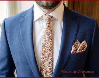 Cravate / pochette costume / boutons manchette Tissu Liberty Wiltshire Bud C Noisette - Homme / enfant