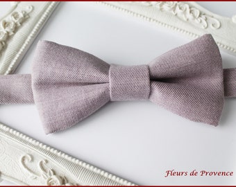 Noeud Papillon / Boutons de manchette / Pochette costume Tissu Lin et coton lilas - Homme , enfant, bebe