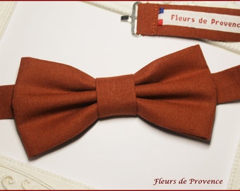 Bow tie / Pocket square / cufflinks - Terracotta fabric / dark terracotta - Men / Children / Baby