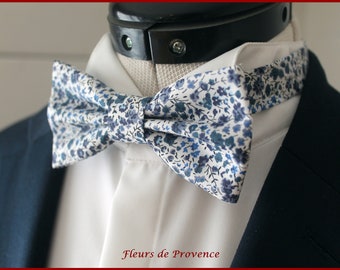 Noeud Papillon / Pochette costume / Boutons manchette - Tissu Liberty Phoebe bleu - Homme / enfant / bebe