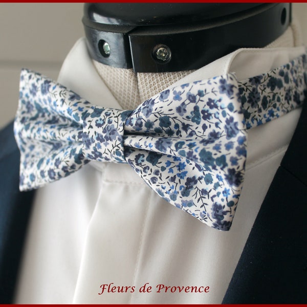 Noeud Papillon / Pochette costume / Boutons manchette - Tissu Liberty Phoebe bleu - Homme / enfant / bebe