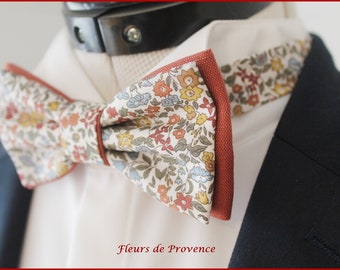 Double bow tie / pocket square / cufflinks in Liberty Ava Safran and Chestnut Terracotta fabric - Men's / children's / baby