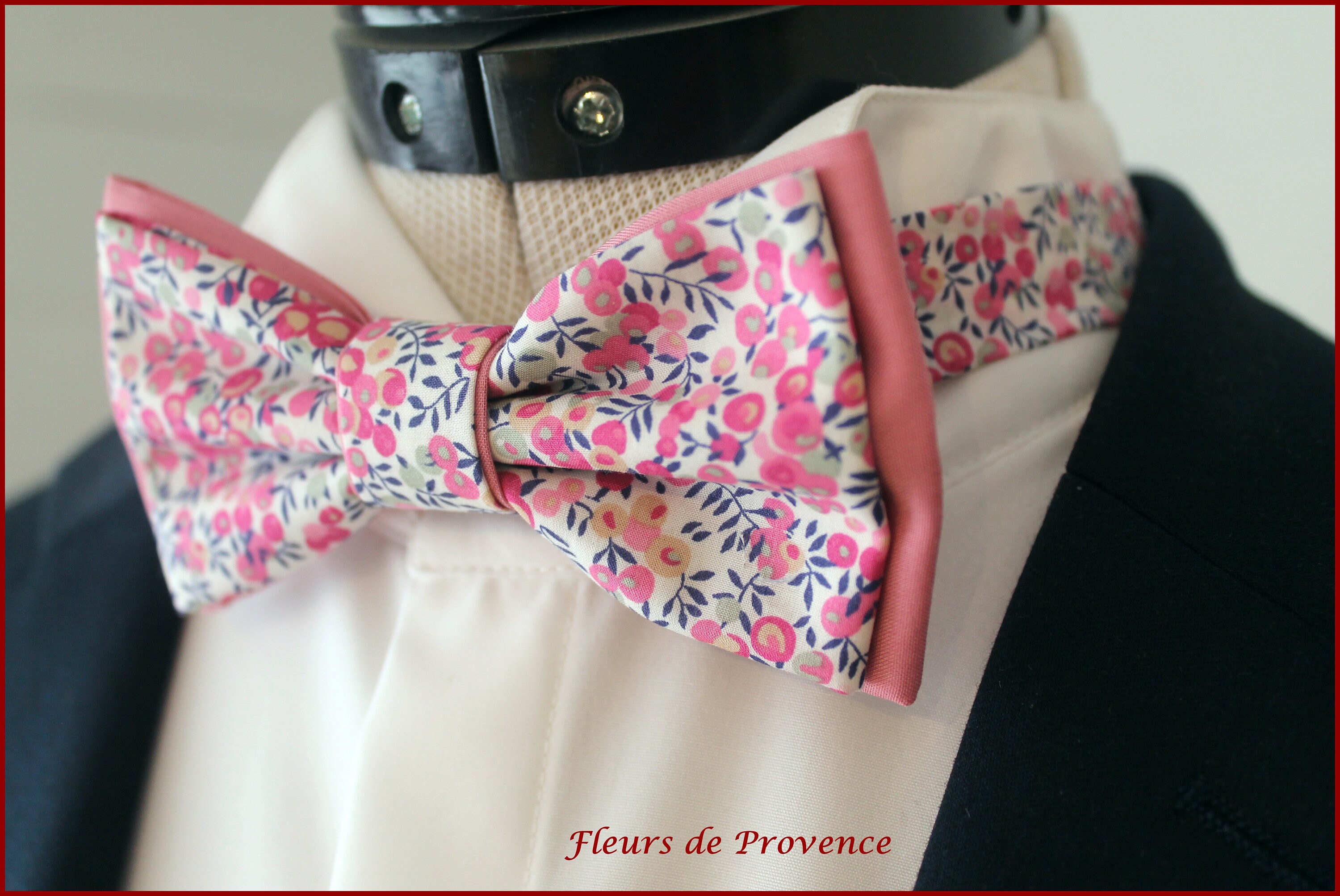 Double Bow Tie / Pocket Square / Cufflinks in Liberty Wiltshire Bougainvillea and Rosewood Fabric - Men / Children / Babies