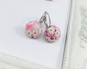 Boucles d'oreille cabochons Tissu Liberty Mitsi Valeria Orchidée rose