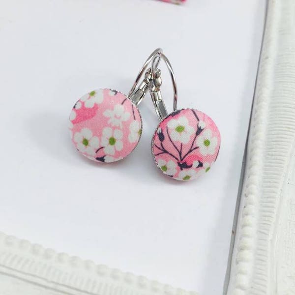 Boucles d'oreille cabochons Tissu Liberty Mitsi Valeria Orchidée rose