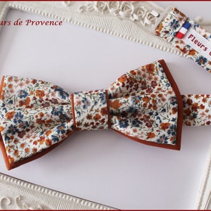 Noeud Papillon double / Pochette costume / Boutons manchette Tissu Liberty Phoebe Rouille, terre cuite et bleu Homme / enfant / bebe image 4