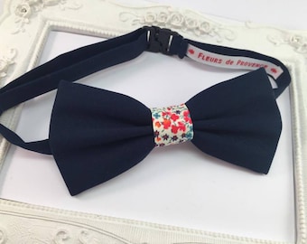 Navy Blue Fabric Bow Tie and Liberty Phoebe Pepsi Red - Man/child/baby