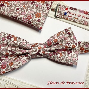 Noeud Papillon / pochette costume / boutons manchette Tissu Liberty Ava bordeaux/rose Homme / enfant / bebe image 3