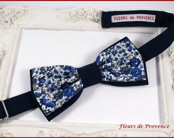 Double Bow Tie / suit pocket / cufflinks Emma and Georgina blue and white Liberty Fabric - Men/Child/Baby