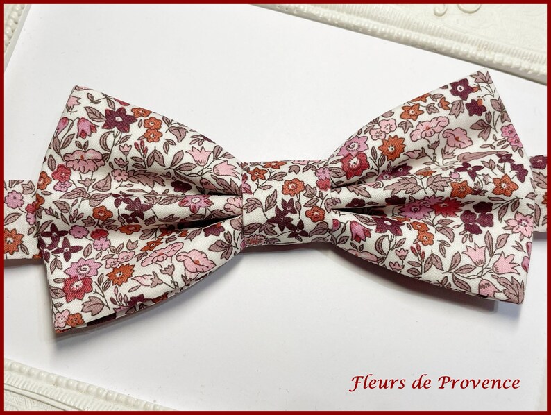 Noeud Papillon / pochette costume / boutons manchette Tissu Liberty Ava bordeaux/rose Homme / enfant / bebe image 4