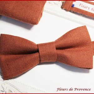 Tie / pocket square / cufflinks Linen fabric Terracotta / terracotta Men / children image 4