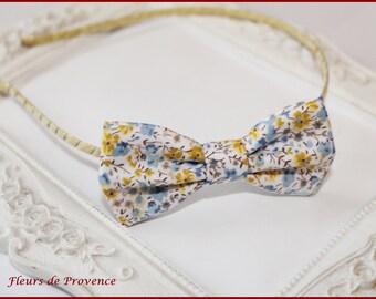 Bow tie headband Liberty Phoebe fabric blue and yellow Edition 40 years