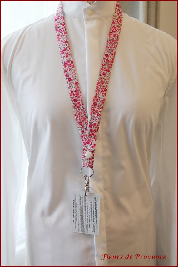 Nurse Badge Holder Liberty Phoebe Fabric Pink, Key Ring, Cord