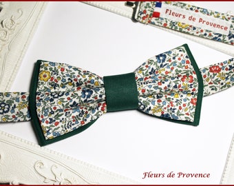 Noeud Papillon double / boutons manchette / Pochette costume Tissu Liberty Katie and Millie multicolore et vert  - Homme / enfant / bebe