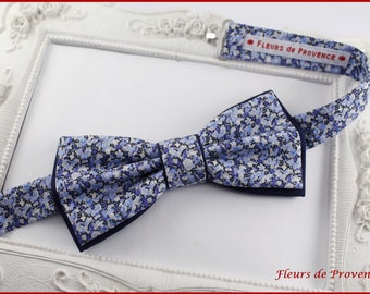 Chic double bow tie Liberty Pepper blue fabric - Man/child/baby