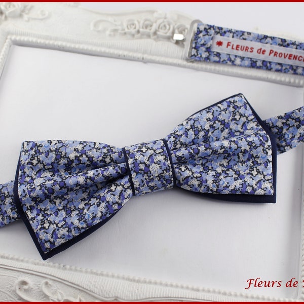 Chic double bow tie Liberty Pepper blue fabric - Man/child/baby