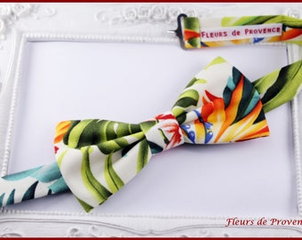 Noeud Papillon / pochette costume / boutons manchette Tissu ivoire Tropical Aloha   - Homme / Enfant / Bebe