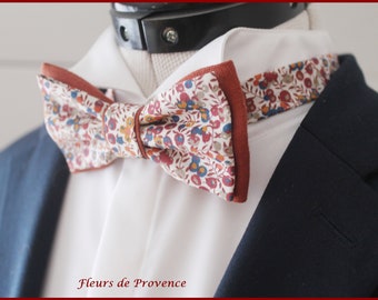 Double bow tie / pocket square / cufflinks Liberty Wiltshire Bud C fabric in hazelnut and terracotta - Men's / children's / baby