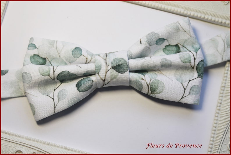 Bow tie / Pocket square / cufflinks Green Eucalyptus Leaves Fabric Men / child / Baby image 5